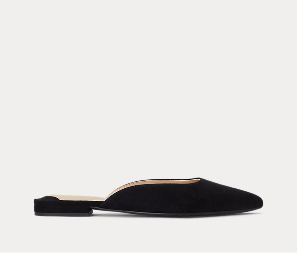 Womens Lauren Ralph Lauren Black Suede Londyn Mules Size 8.5 EUC!
